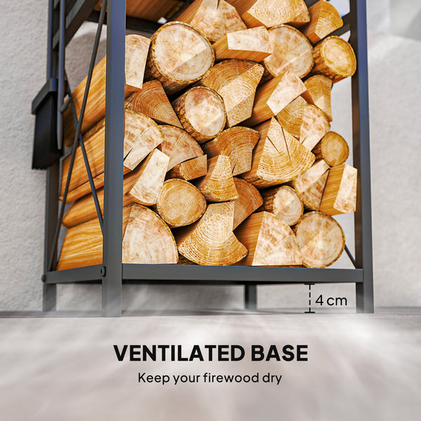 Support à bois de chauffage à 2 niveaux avec 4 outils pour foyer