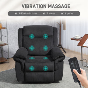 Fauteuil inclinable manuel avec massage par vibrations, poches latérales, en velours côtelé, noir
