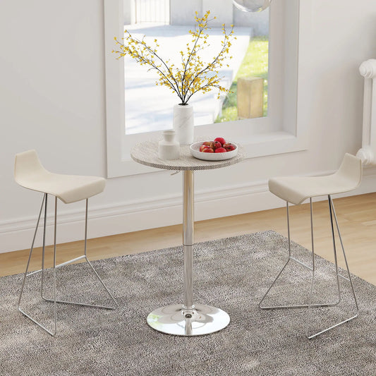 Table de bar réglable pour 2 personnes, ronde avec plateau en rotin synthétique et base en acier, gris