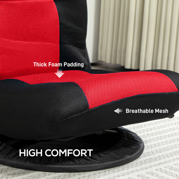 Chaise de sol pliante pivotante à 360 degrés, réglable sur 6 positions, rouge