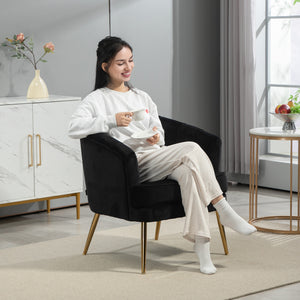 Fauteuil d'appoint moderne en tissu avec pieds en métal doré, noir