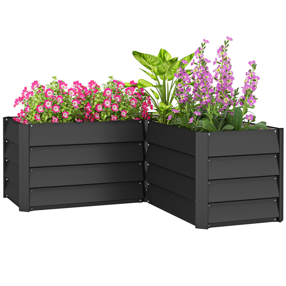 Potager surélevé en acier galvanisé en forme de L, 114 x 114 x 43 cm, gris foncé