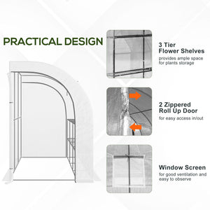 Lean-to greenhouse with windows and 2 zippered doors, white