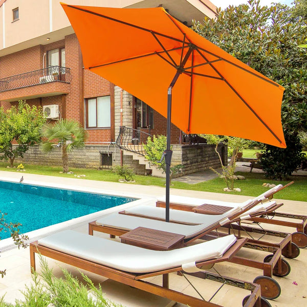 6.5-foot round parasol with crank and tilting canopy, orange