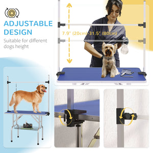 Adjustable Dog Grooming Table with 2 Safety Straps and Storage Basket, Blue