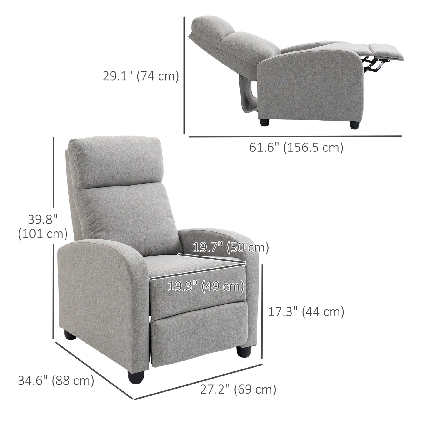 Fauteuil inclinable manuel en tissu pour home cinéma maison, gris clair