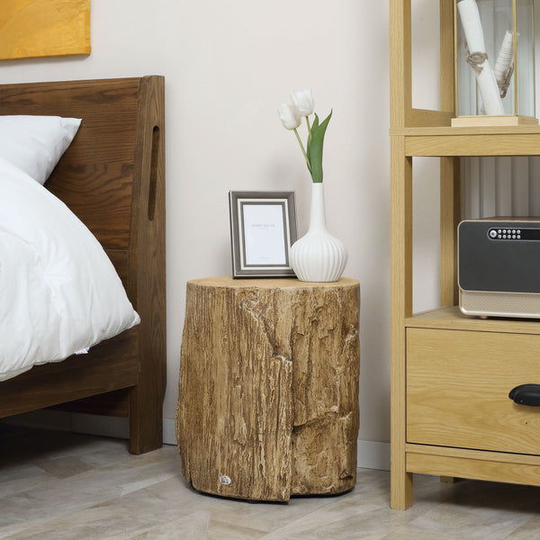 Table d'appoint finition béton, style souche d'arbre, marron naturel