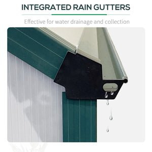 Serre en polycarbonate avec toit ventilé réglable, base galvanisée, porte coulissante et gouttière, verte