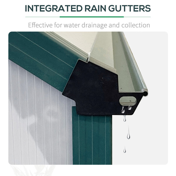 Serre en polycarbonate avec toit ventilé réglable, base galvanisée, porte coulissante et gouttière, verte