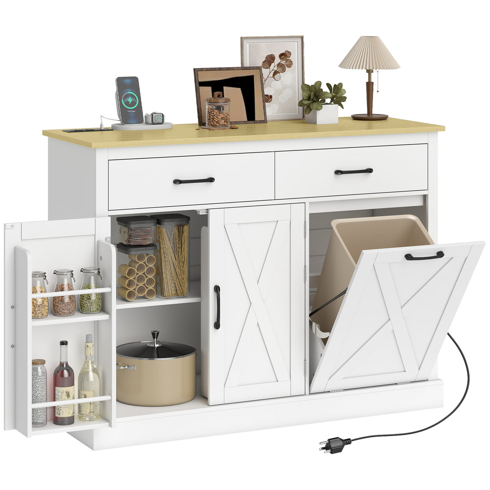 Armoire à poubelle basculante de 7 gallons (26,5 litres), avec station de recharge, 2 tiroirs, 4 étagères de porte, blanche