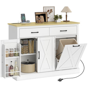 7-gallon (26.5-liter) tilt-out trash can cabinet with charging station, 2 drawers, 4 door shelves, white