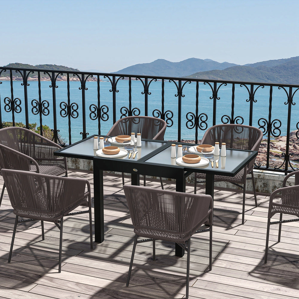 Table de salle à manger extensible en aluminium et verre trempé