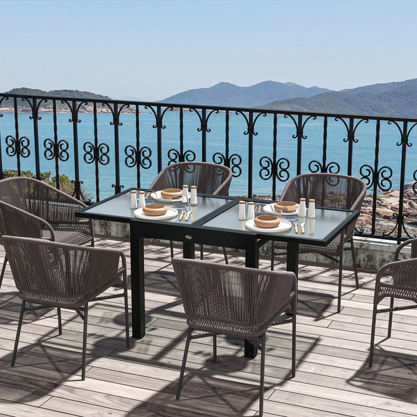 Table de salle à manger extensible en aluminium et verre trempé