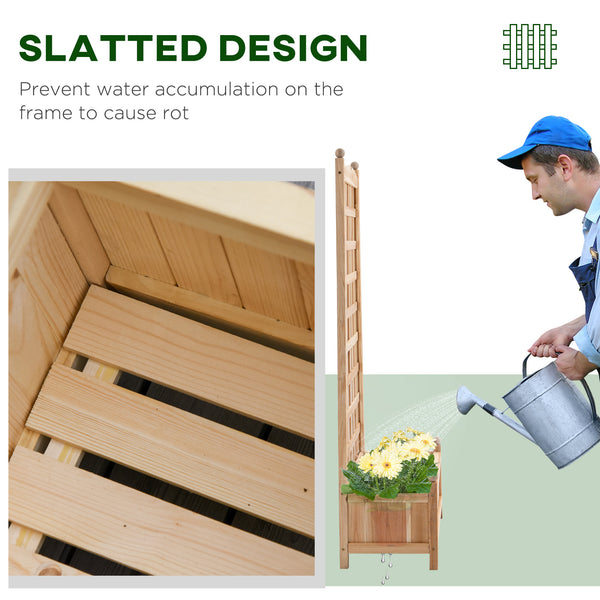 Raised vegetable garden with rear trellis and sturdy wooden structure