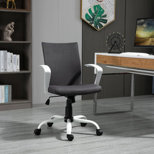 Chaise de bureau en lin, dossier mi-haut, inclinable et pivotante, gris anthracite