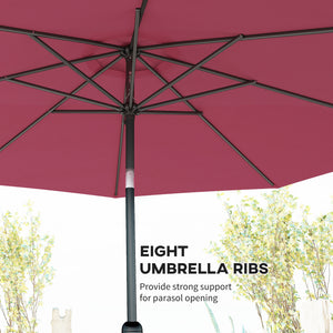 Parasol rond de 10 pieds avec manivelle et inclinaison, rouge bordeaux