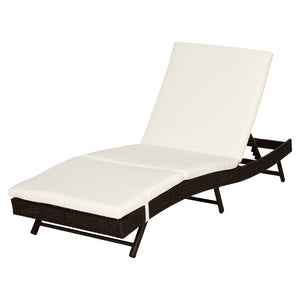 Chaise longue en osier avec dossier réglable sur 5 niveaux, blanc crème