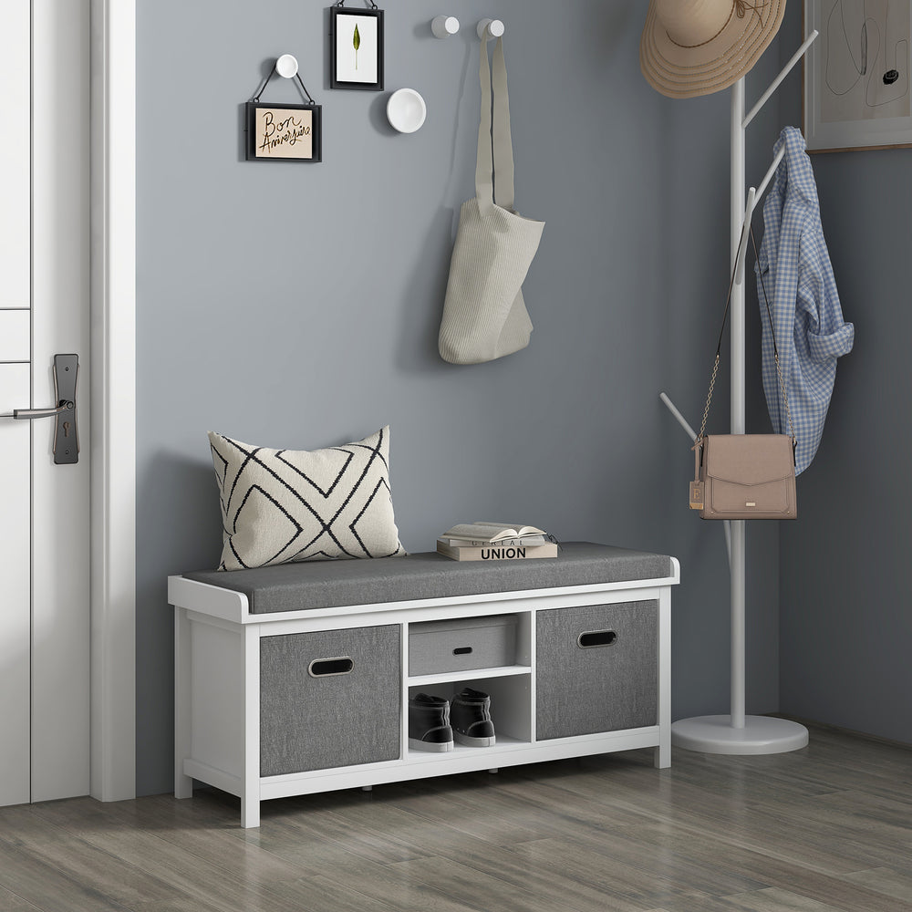 Banc de rangement à chaussures avec assise et tiroirs, blanc