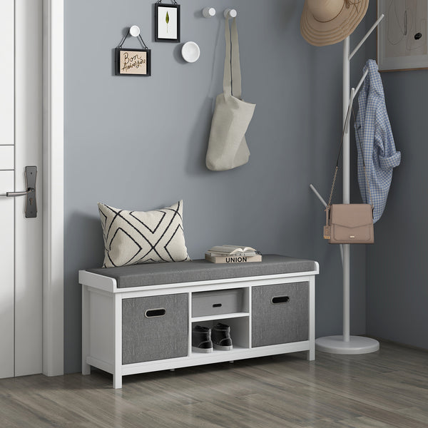 Banc de rangement à chaussures avec assise et tiroirs, blanc