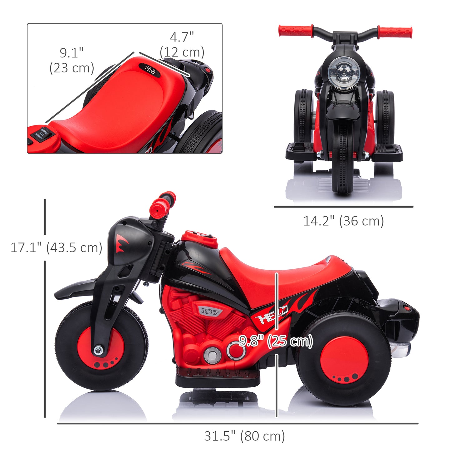 Moto électrique pour enfants, voiture à bulles 6 V avec phare LED, musique, pédale, pour 2 à 5 ans, noire et rouge
