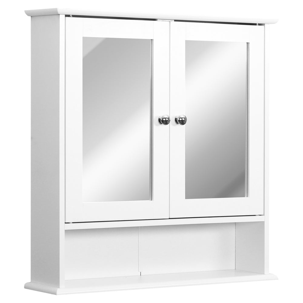 Armoire à pharmacie avec portes doubles, étagère ouverte et étagère réglablr, blanche