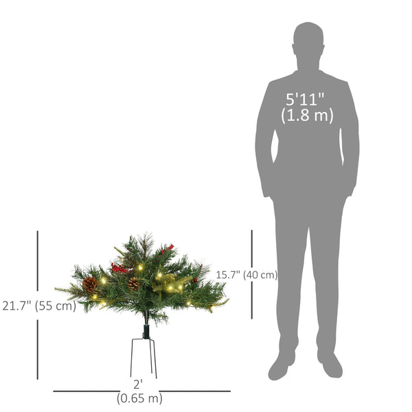 Petit sapin de Noël artificiel illuminé de 1,5 pi avec cocottes et baies rouges – Intérieur et extérieur