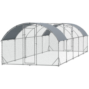Galvanized metal chicken coop with outdoor run