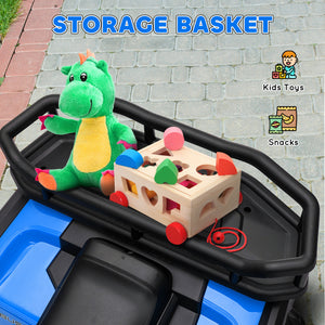 VTT pour enfants, jouet électrique à batterie 12 V avec suspension à ressort, panier de rangement, vitesse élevée et faible, bleu