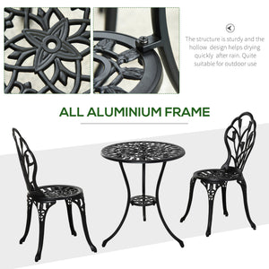 3PCs Patio Bistro Set, Outdoor Cast Aluminum Garden Table and Chairs with Umbrella Hole for Balcony, Black