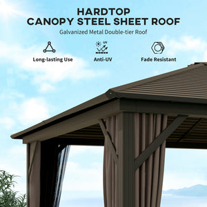 10' x 12' Deluxe Hardtop Gazebo Aluminum Frame Patio Gazebo Garden Sun Shelter Outdoor Pavilion, Coffee