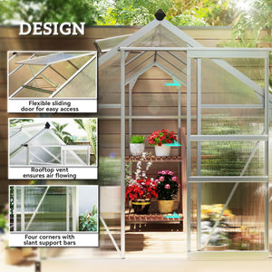 Greenhouse with gutter, ventilation and sliding door, silver