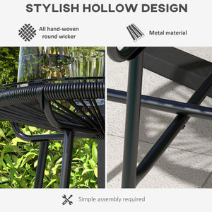Rattan Side Table, Round Outdoor Table, with Round PE Rattan and Tempered Glass Table Top for Patio, Garden, Black