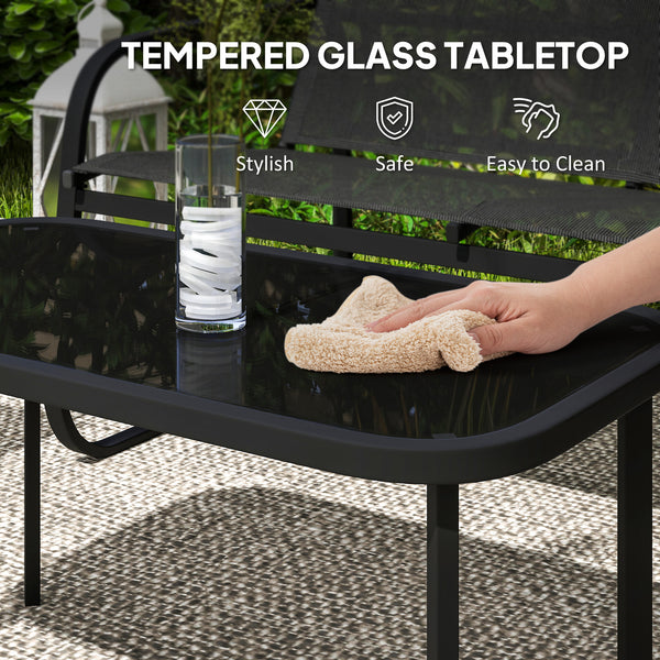 Ensemble de mobilier de patio 4 pièces comprenant 2 causeuses, 2 fauteuils et une table à plateau en verre, noir