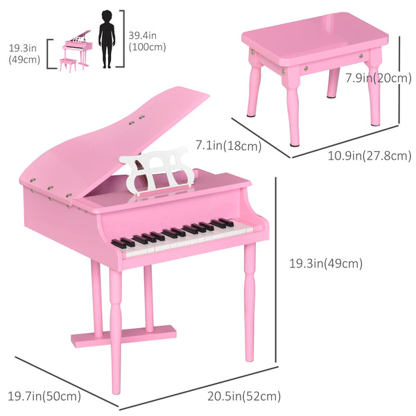 Modern children's piano with 30 keys, pink