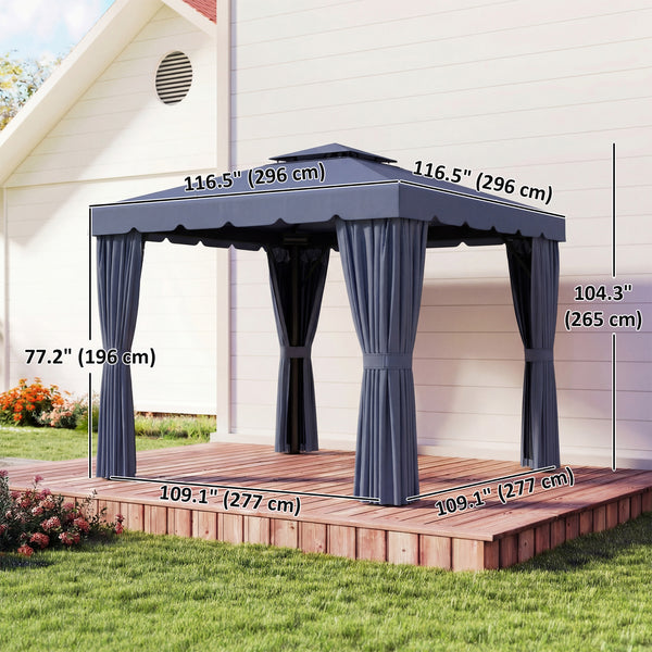 Abri de jardin double 10' x 10'  avec rideaux et moustiquaires, bleu foncé