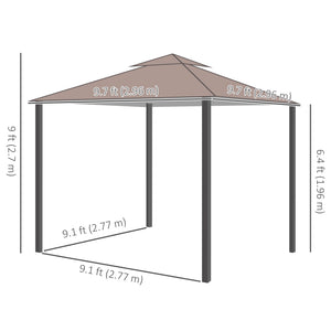 Gazebo d'extérieur 10' x 10' double toit souple avec rideaux et moustiquaires, marron