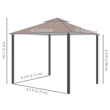 Gazebo d'extérieur 10' x 10' double toit souple avec rideaux et moustiquaires, marron