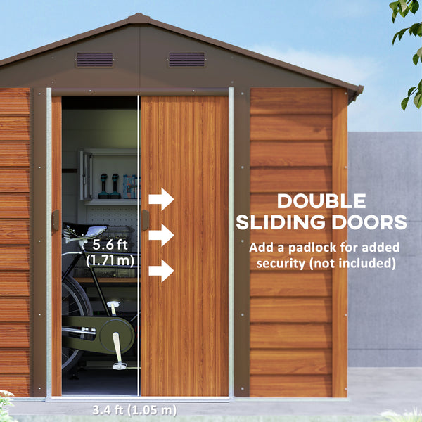 Abri de jardin extérieur en métal avec serrure et ventilation, marron foncé