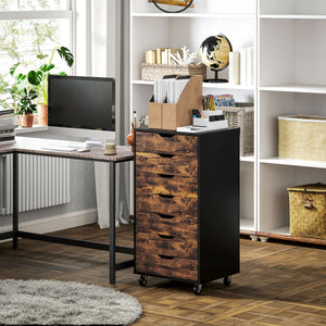 Classeur vertical à 7 tiroirs pour bureau à domicile, 47 x 39 x 90 cm, brun rustique