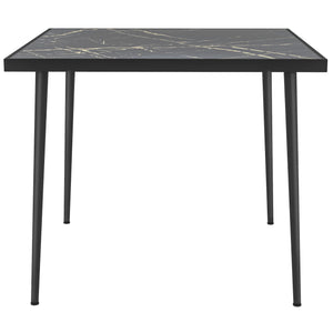 Table de salle à manger d'extérieur avec plateau en verre trempé effet marbre, noire