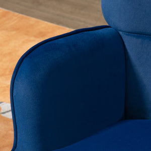 Fauteuil avec repose-pieds et pieds en métal doré, bleu foncé