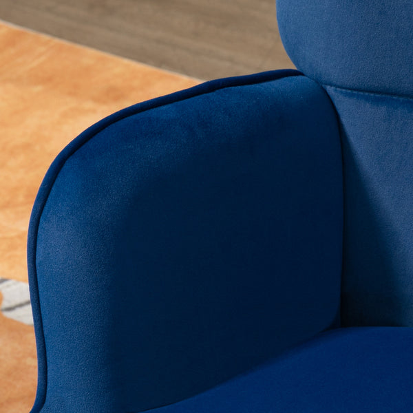 Fauteuil avec repose-pieds et pieds en métal doré, bleu foncé