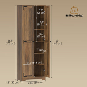 Farmhouse Storage Cabinet with 2 Doors with Adjustable Shelves, Brown Wood Grain
