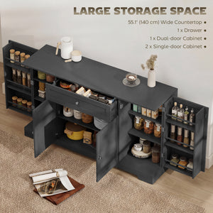 Meuble de rangement de cuisine moderne avec tiroir, étagères réglables avec supports de porte, noir