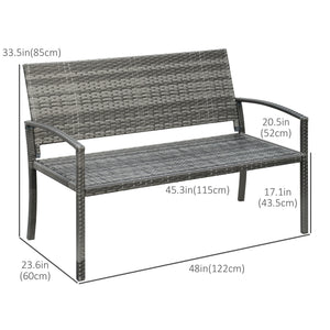 Banc de jardin deux places en rotin tressé, gris
