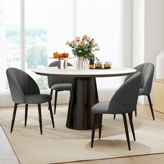 Lot de 4 chaises de salle à manger modernes rembourrées avec pieds en métal, gris foncé