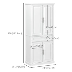 Meuble de rangement avec 4 portes, tiroir et étagères réglables, blanc