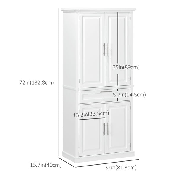 Meuble de rangement avec 4 portes, tiroir et étagères réglables, blanc
