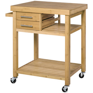 Rolling bamboo kitchen trolley with drawers and shelves