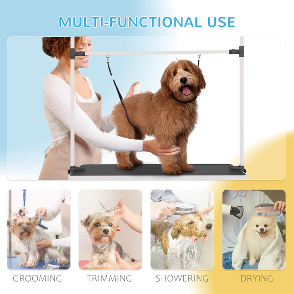 Adjustable Dog Grooming Table with 2 Safety Straps and Storage Basket, Black